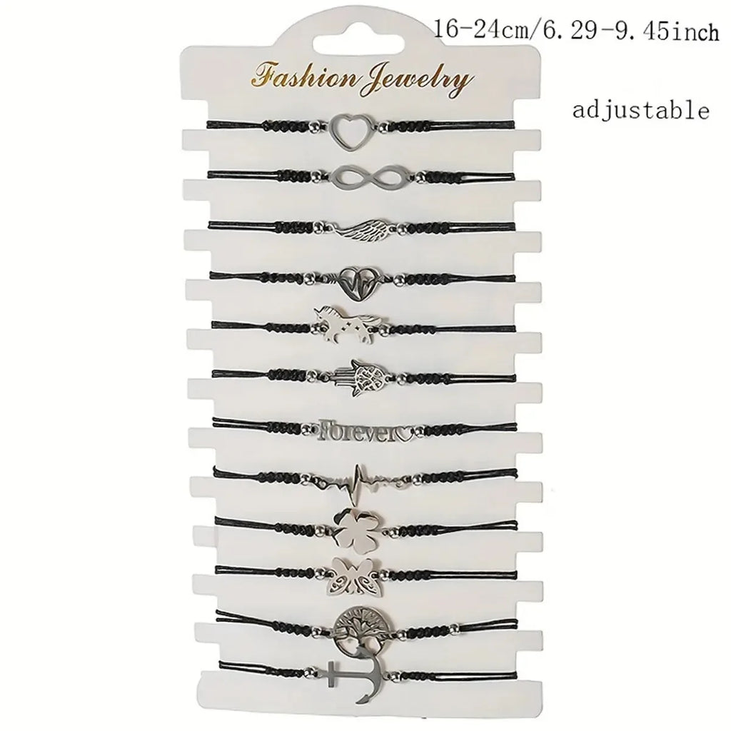 12pcs/set Stylish Stainless Steel Braided Charm Bracelet for Men - Perfect for Daily Wear and Gifting to Family and Friends - Luvia