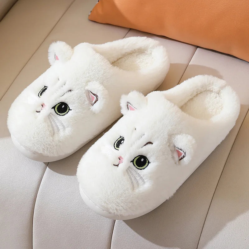 Winter Warm Slipper Women House Fuzzy Cat Cartoon Fur Plush Indoor Lazy Female Thermal Home Shoe Furry Funny Flat flip flop