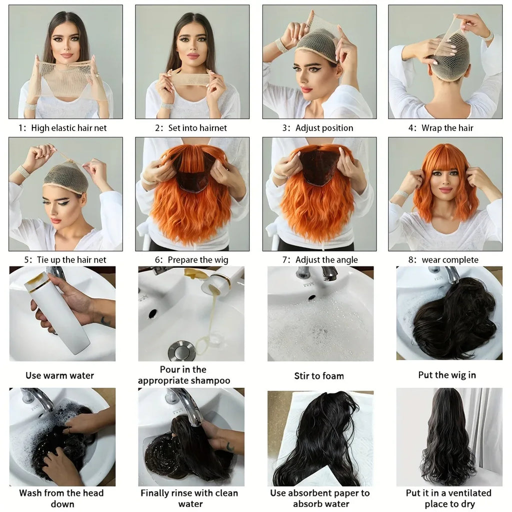[Heat Resistant Wig] Elegant Heat Resistant Long Curly Wave Wig with Bangs | Synthetic Hair, Suitable for Beginners, Ideal for D - Luvia