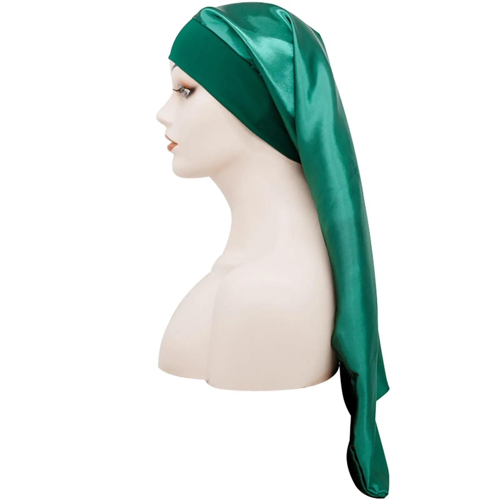 Long Satin Bonnet Sleep Cap Silk Sleeping Cap with Wide Elastic Band Loose Night Hat for Women Braids Curly Hair Black - Luvia