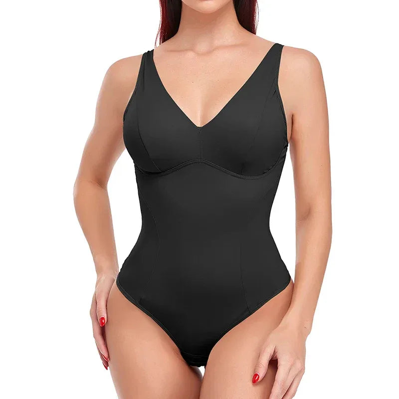 Shapewear Bodysuit Thong Body Shaper for Women Waist Trainer Corset Deep V Neck Slimming Underwear Built-in Bra Camisoles Tops - Luvia
