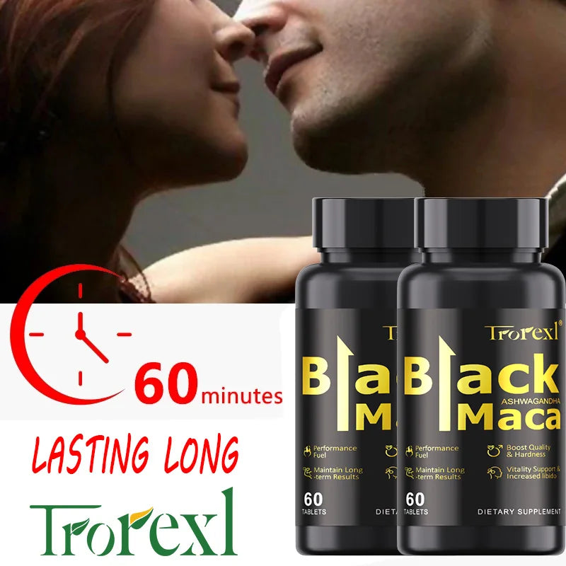 Natural Black Maca with Ashwagandha, Male Enhancing Supplements, Stamina & Energy, Supports Reproductive Health