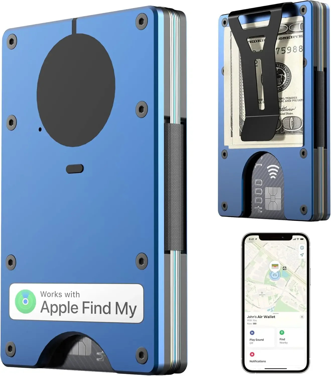 RFID Blocking Credit Card Holder, Slim Wallet For Men, Compatible with Find My iOS Only, Detachable Money Clip - Luvia