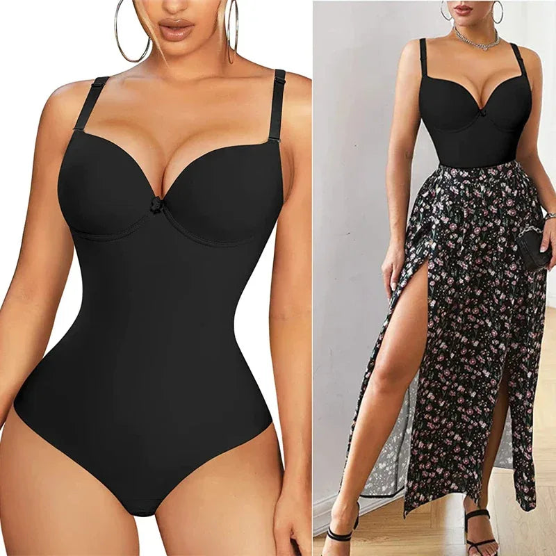 Shapewear Bodysuit for Women Slimming Body Shaper Waist Trainer Sexy V Neck Underwire Bra Jumpsuit Tummy Control Smooth Bodywear - Luvia