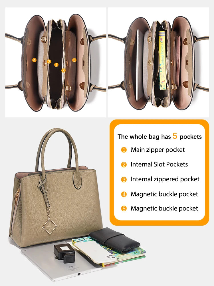 Zency Women's Genuine Leather Large Shopper Bag Designer Shoulder Bags Handbag Bucket Crossbody 2025 leather Top Handles Bags