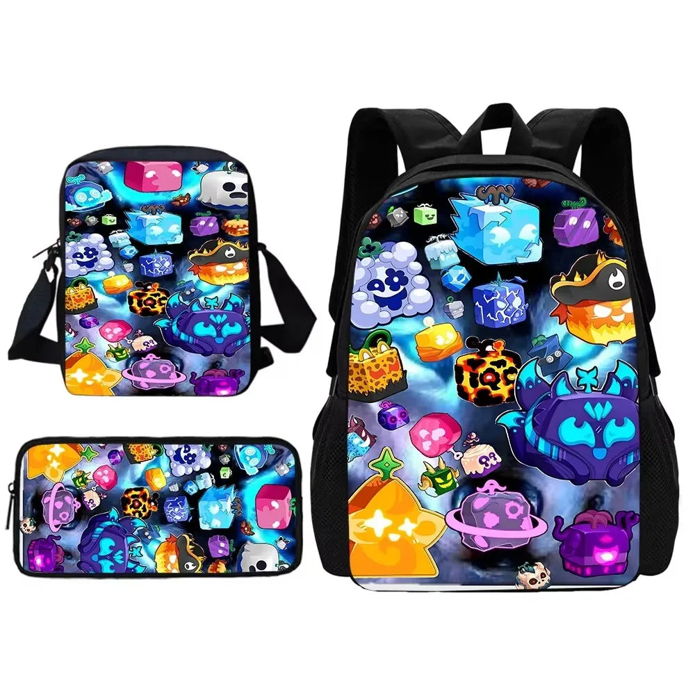 Child School Cartoon Blox Fruits Backpack With Shoulder Bag Pencil Bags School Bags for Boys Girls Best Gift