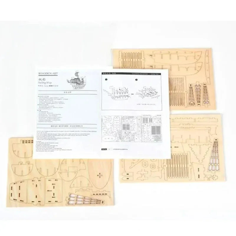 1PC 3D Sailboat Wooden Puzzle Assembly Model Puzzle DIY Wooden Crafts 3D Puzzle Gifts Desktop Decoration - Luvia
