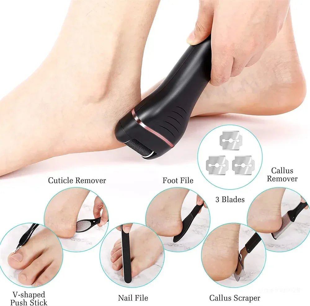 Electric Callus Remover Professional Foot File Grinder Pedicure Machine Rechargeable Heel Cracked Dead Skin Scrubber 3 Heads - Luvia