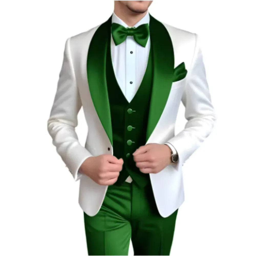 Formal 3 Piece Men's Suits Elegant Full Set Single Breasted Shawl Lapel Blazer Party Outwear Homme Costume（Jacket+Pants+Vest) - Luvia