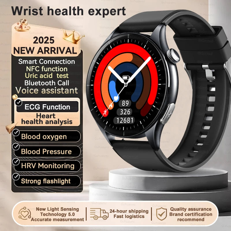 2025 New Body Fat Analysis Health Smart Watch ECG+PPG Uric Acid Lipid Blood Pressure NFC Clock Call Smartwatches For Men Women