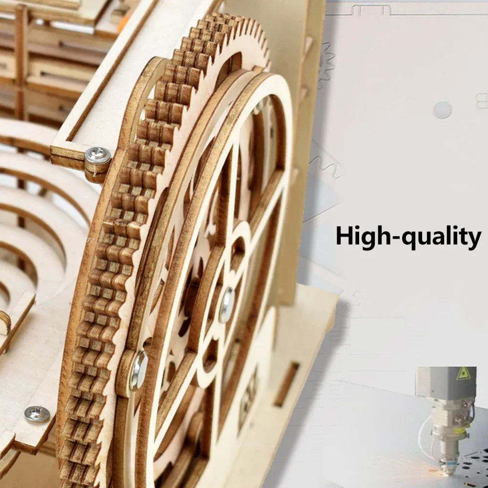3D Wooden Puzzle DIY Mechanical Manual Model Building Kits Assemble Toys Marble Run Set with 4 Ball for Adult Kids Gifts - Luvia