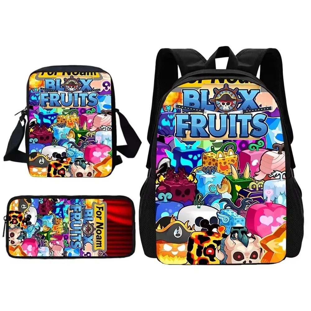 Child School Cartoon Blox Fruits Backpack With Shoulder Bag Pencil Bags School Bags for Boys Girls Best Gift