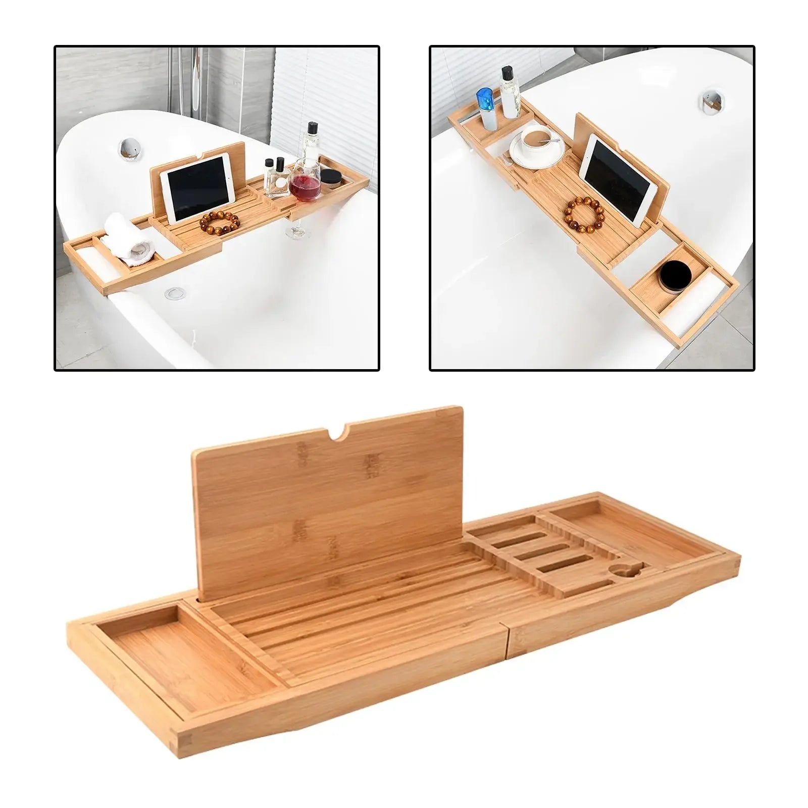 Bathtub Tray Bath Caddy Tray for Tub with Slots Holds Book,Phone ,Soap 23.62''-34.25'' Bath Tray Bathtub Stand Holder - Luvia
