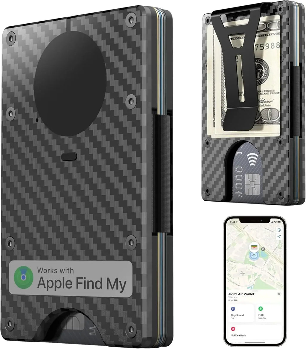 RFID Blocking Credit Card Holder, Slim Wallet For Men, Compatible with Find My iOS Only, Detachable Money Clip - Luvia