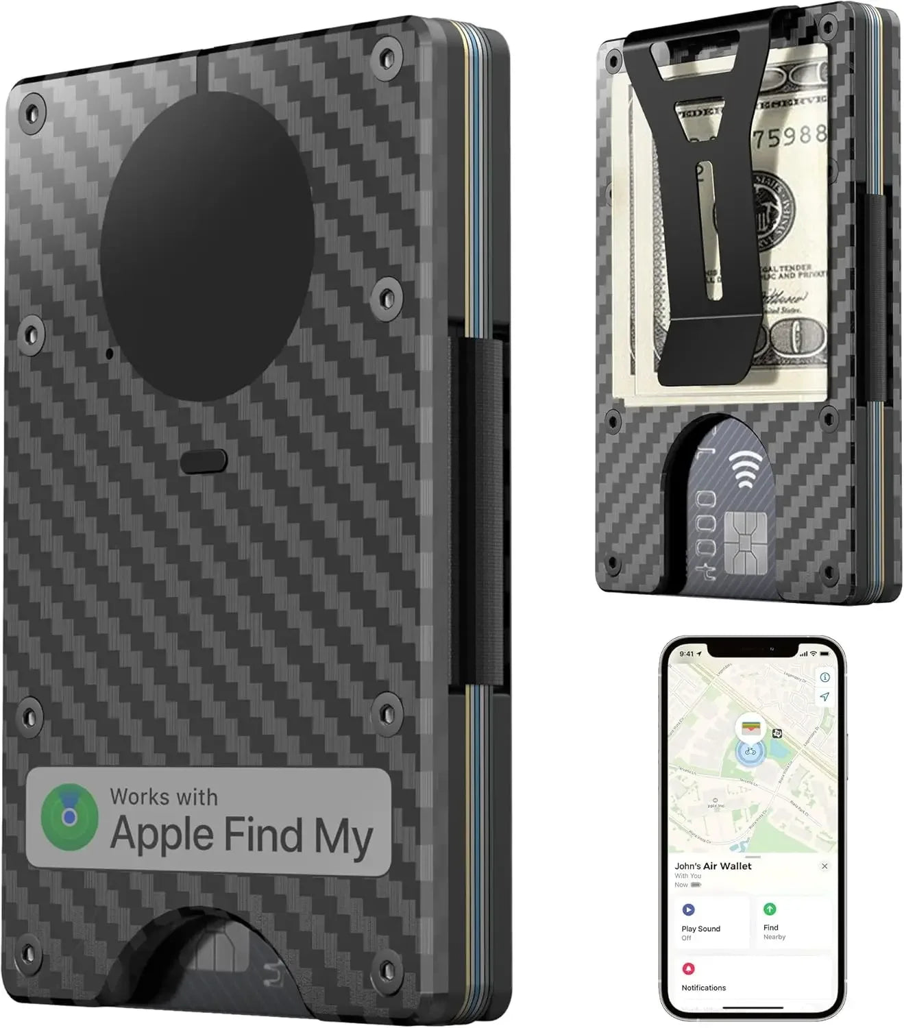 RFID Blocking Credit Card Holder, Slim Wallet For Men, Compatible with Find My iOS Only, Detachable Money Clip - Luvia