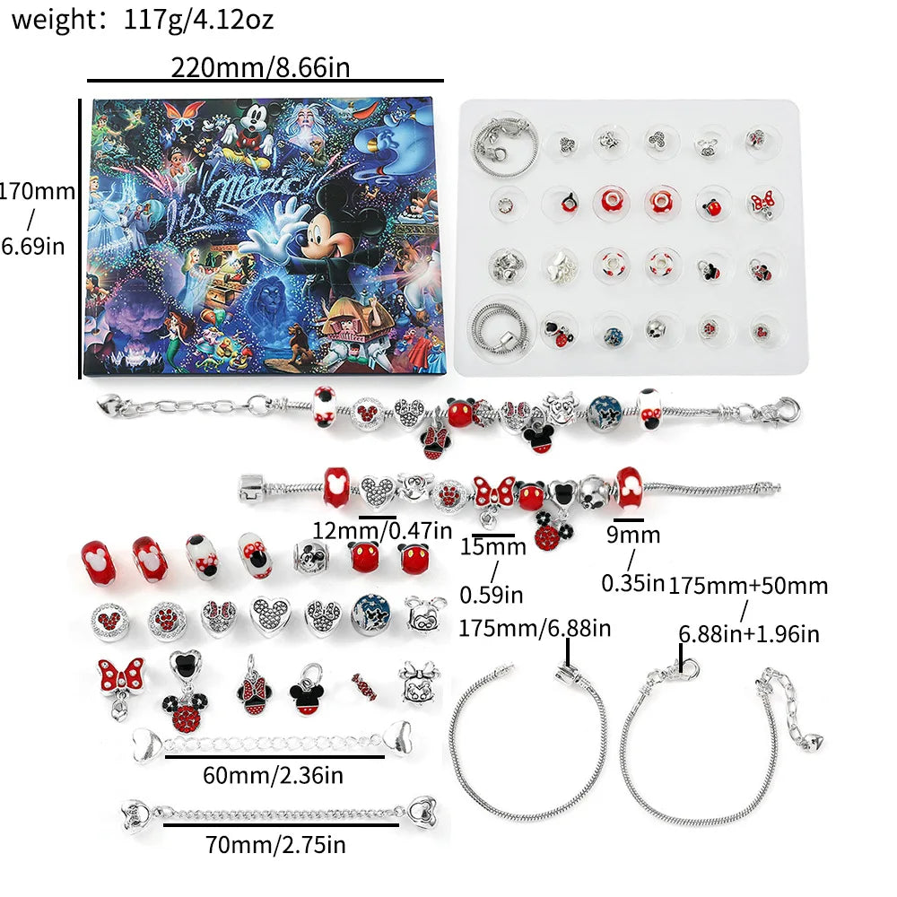 Disney Stitch Mickey Mouse Christmas Advent Calendar Bracelets 24 Days Countdown Calendar Diy Jewelry Making Cute Christmas Gift
