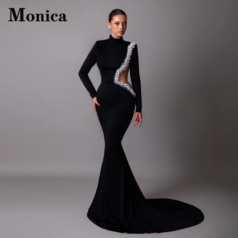 MONICA Vintage Beads Prom Dresses for Women Court Train Mermaid Full Sleeves Evening Gowns Vestidos De Fiesta Customized Plus