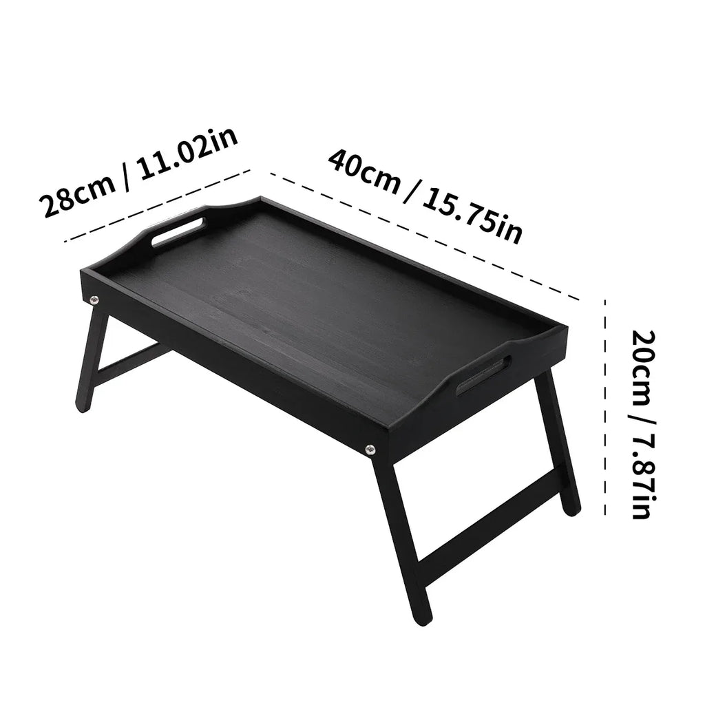 Bamboo Breakfast Bed Tray with Folding Legs - Perfect for Sofa, TV, Laptop or Snack Use - Serving Breakfast in Bed (Black/White) - Luvia