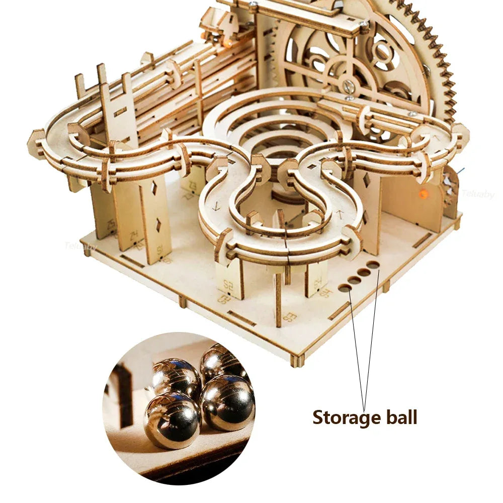 3D Wooden Puzzle DIY Mechanical Manual Model Building Kits Assemble Toys Marble Run Set with 4 Ball for Adult Kids Gifts - Luvia