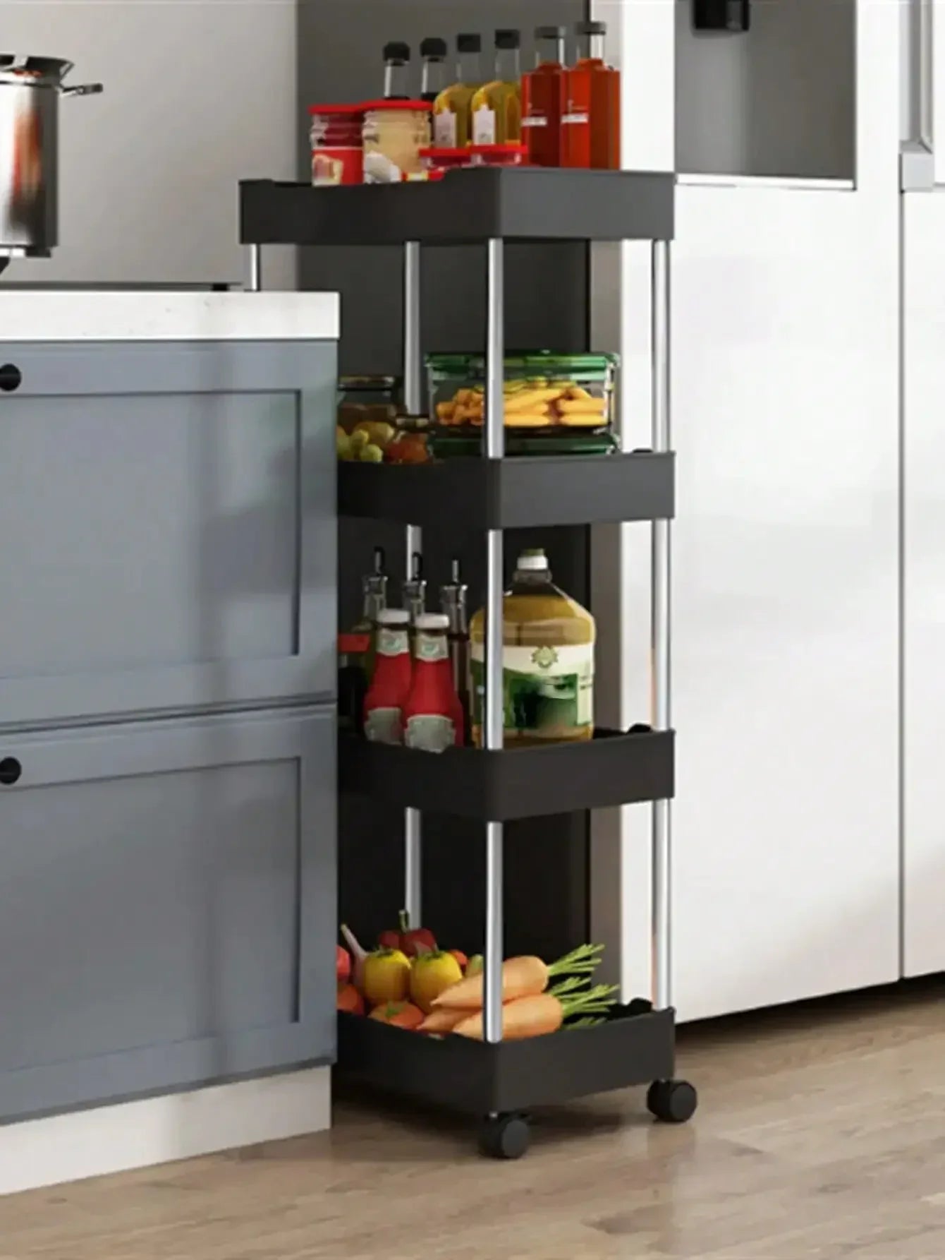 3/4 Tier Movable Gap Storage Rack Rolling Utility Cart Storage Shelf Kitchen Bathroom Slim Slide Organizer Shelf Livingroom - Luvia