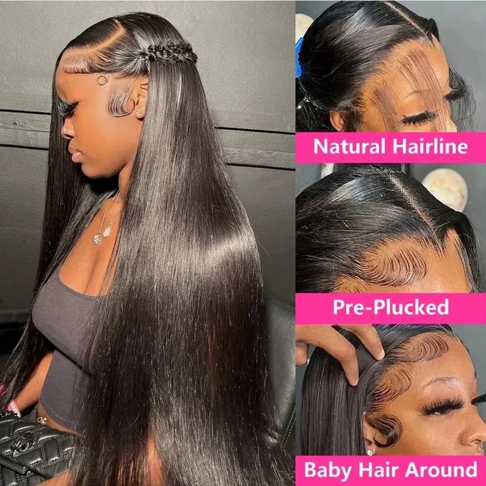 360 Full Hd Lace Wig Invisible Drawstring Glueless Wig Straight Human Hair Natural Color 220 Density Pre Plucked Ready To Wear - Luvia