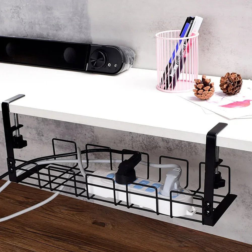 Cable Management Box Under Desk Cable Organizer Storage Shelf Desk Wire Management Cable Tray Under Desk No Drill Metal Rack For - Luvia