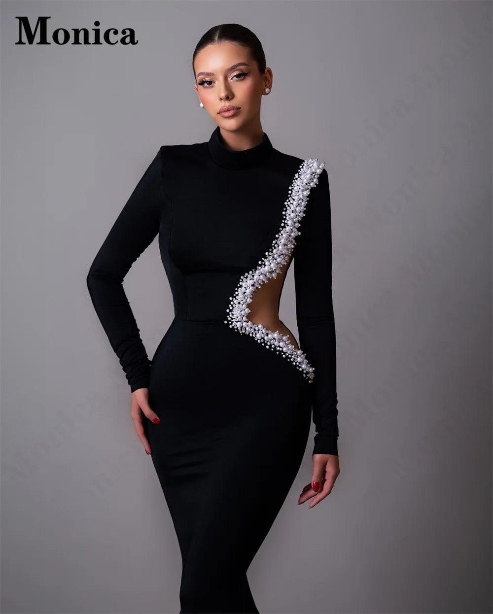 MONICA Vintage Beads Prom Dresses for Women Court Train Mermaid Full Sleeves Evening Gowns Vestidos De Fiesta Customized Plus