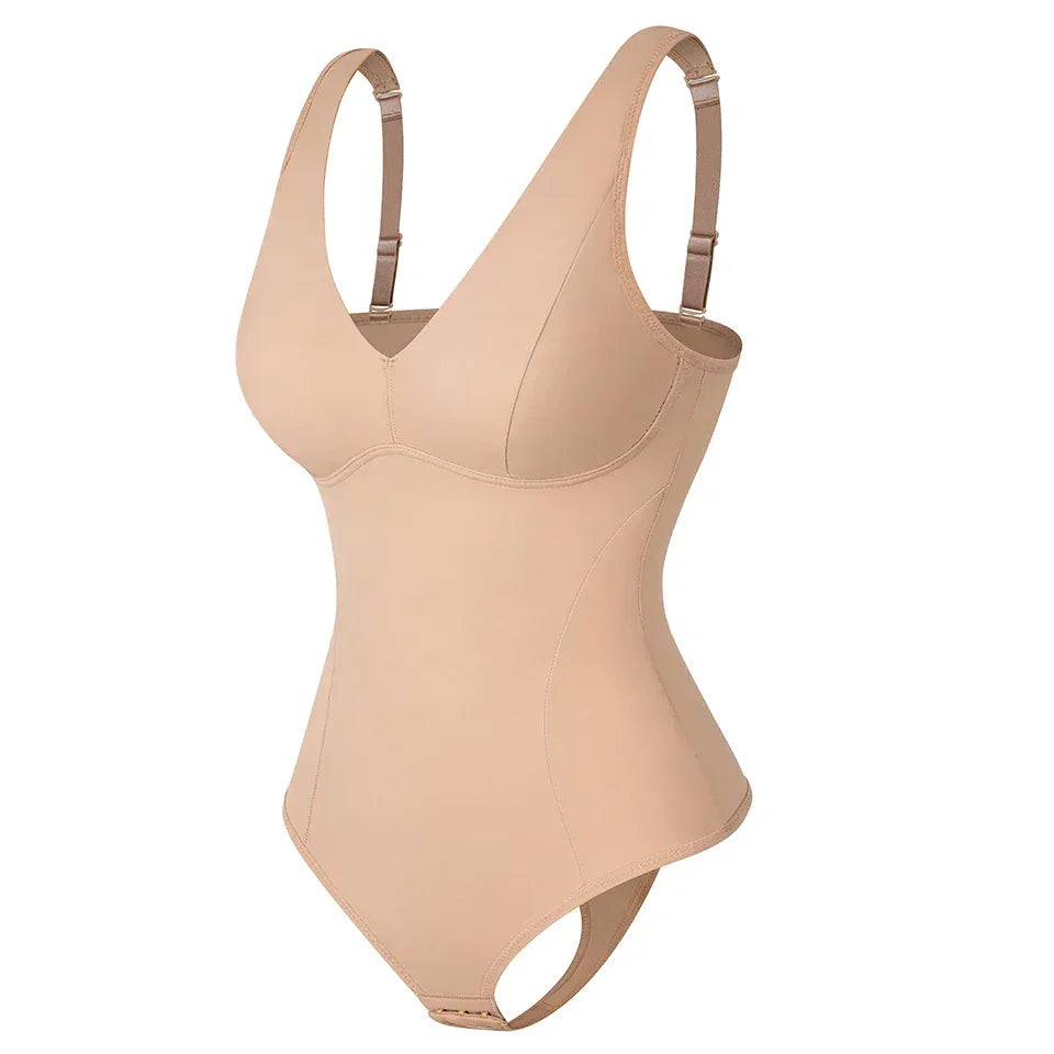 Shapewear Bodysuit Thong Body Shaper for Women Waist Trainer Corset Deep V Neck Slimming Underwear Built-in Bra Camisoles Tops - Luvia