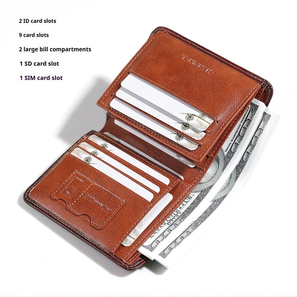 Boxed men's wallet short top layer cowhide wallet with classic three fold RIFD anti-theft brush  wallet gift box men purses