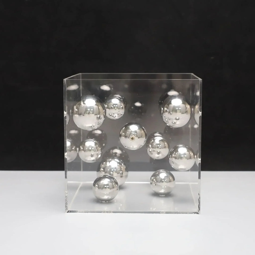Geometric Metal Ball Art Transparent Acrylic Box Ornaments Modern Minimalist Square Living Room Decorations Desktop Furnishings - Luvia