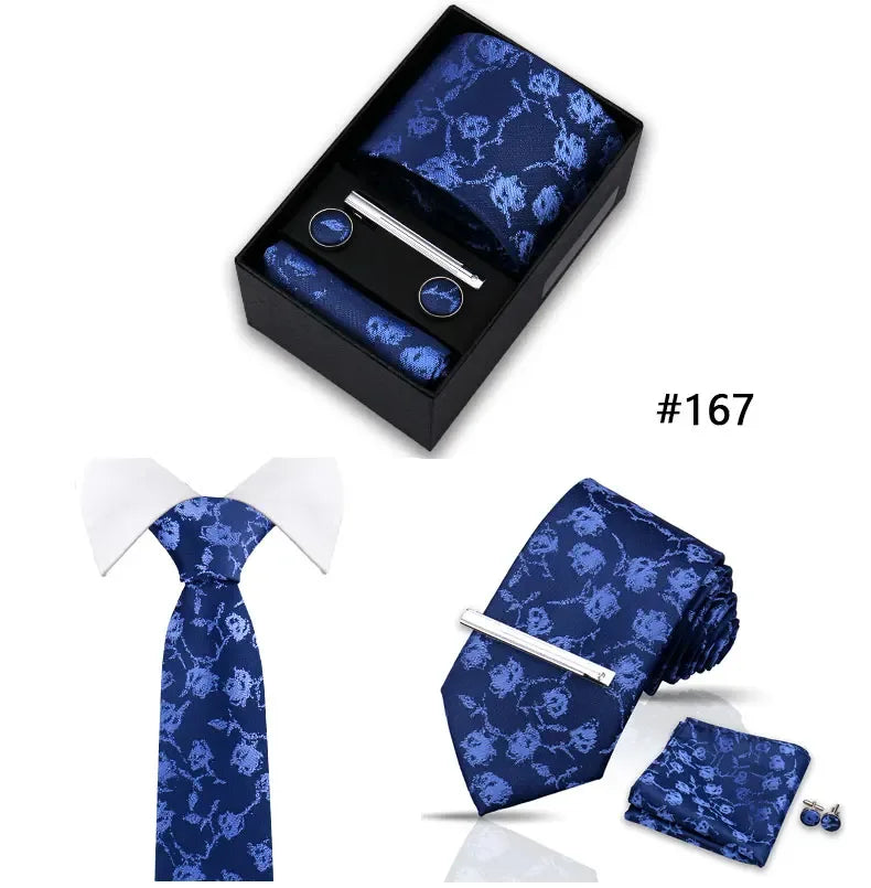 Tie Set For Men Necktie Fashion Wedding Cufflinks Box Gift Tie Clip Men Pocket Square Necktie Luxury Business Wholesale Gravatas - Luvia