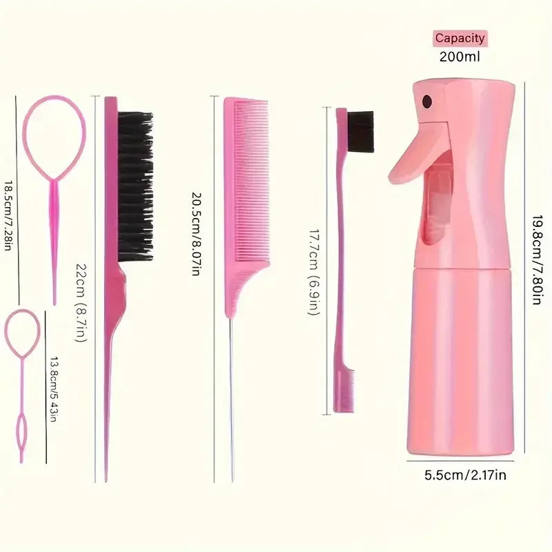 6pcs/Set Hair Brush Set Hairdressing Spray Bottle Hair Braiding Loop Rat Tail Comb Teasing Hair Brsuh Edge Control Hair Brush - Luvia