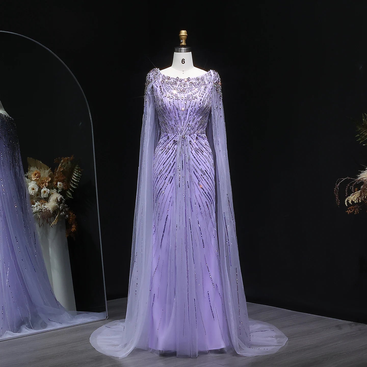 Sharon Said Luxury Gold Mermaid Evening Dress With Cape Sleeve  for Women Wedding Party Lilac Prom Gown Arabic SS549 Customized