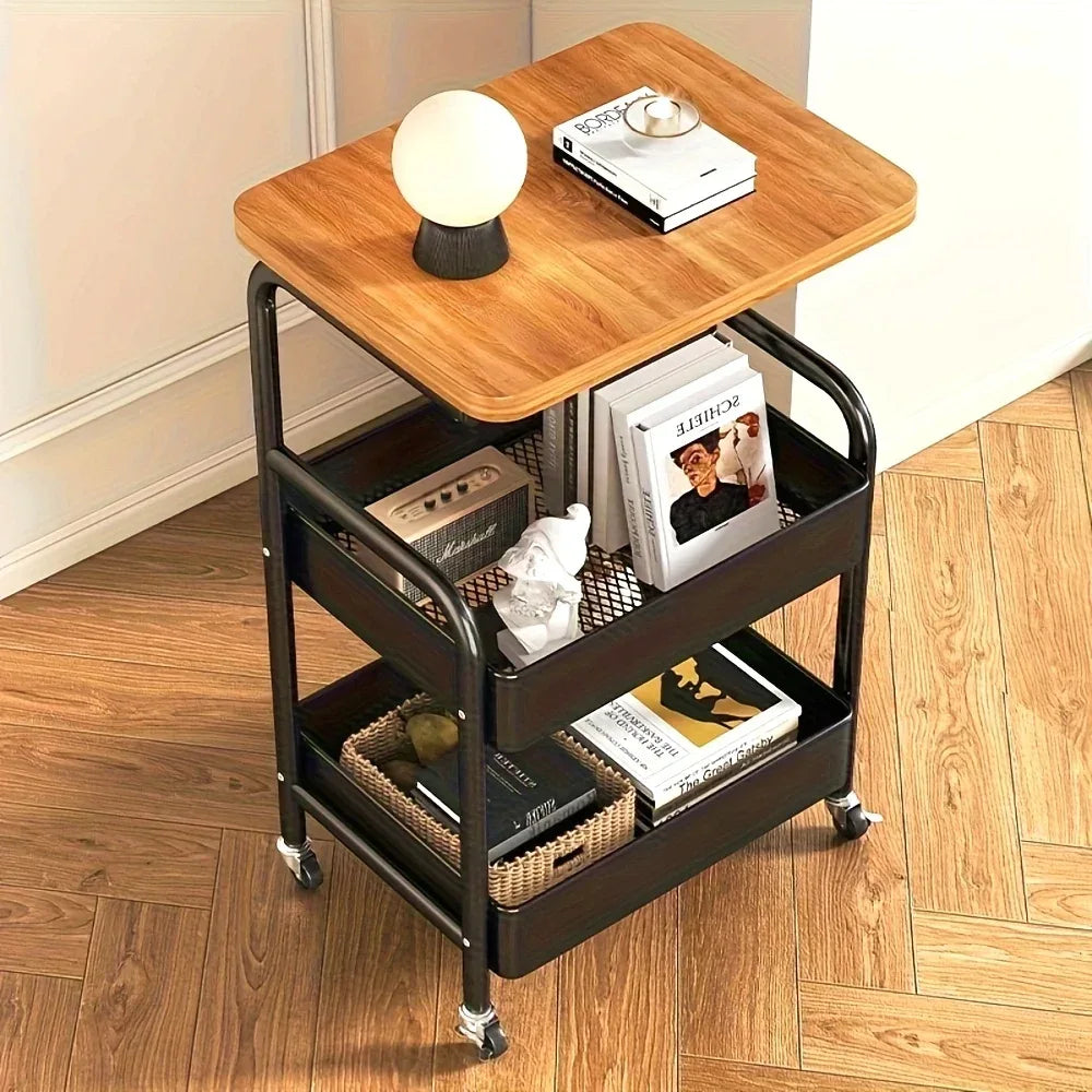 3-Tier Rolling Cart with Tabletop, Metal Tool and Snack Rack with Storage, Durable Carbon Steel Frame, Wheels for Easy Mobility - Luvia