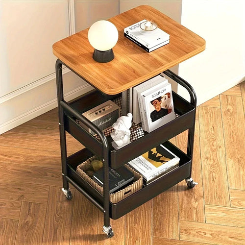 3-Tier Rolling Cart with Tabletop, Metal Tool and Snack Rack with Storage, Durable Carbon Steel Frame, Wheels for Easy Mobility - Luvia