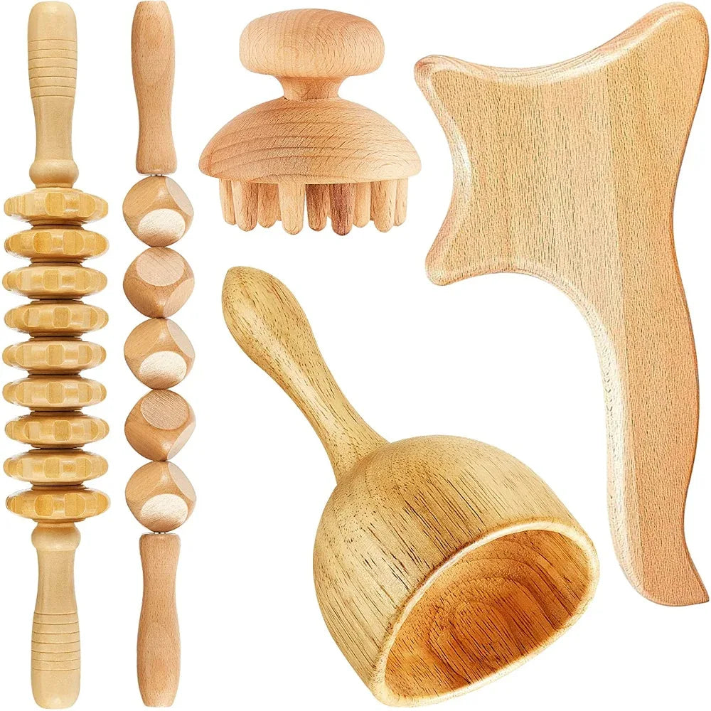 Wood Therapy Massage Tool Lymphatic Drainage Massager Anti Cellulite Fascia Massage Roller for Full Body Muscle Pain Relief - Luvia