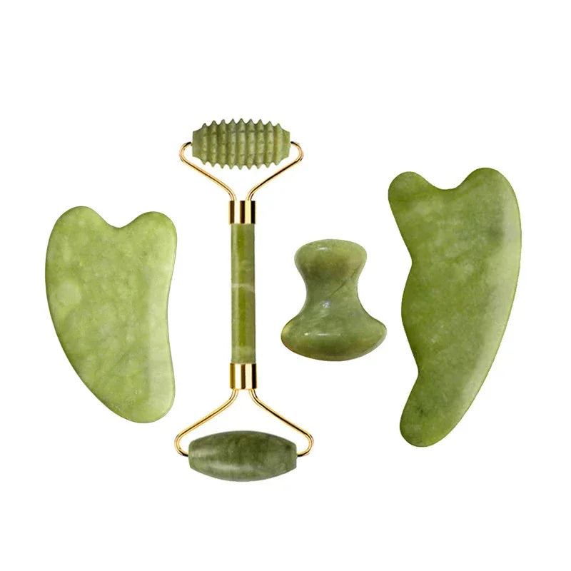 Natural Jade Roller Gua Sha Massage Set Guasha Board Comb Gouache Scraper Body Acupuncture Spa Facial Anti Aging Lifting Tools - Luvia