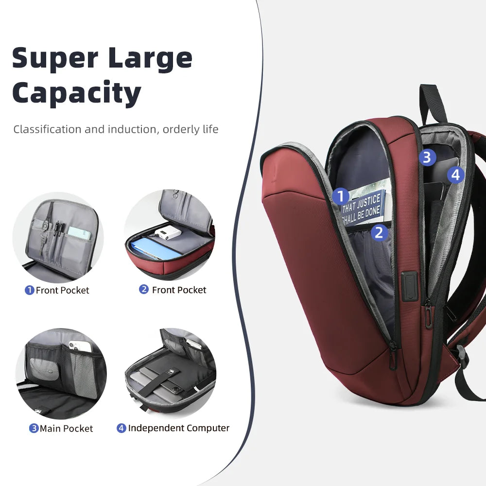 HcanKcan Fashion Men's Backpack Lightweight Expandable Backpack for Men 17.3 Inch Laptop Travel Daypack with USB Port School Bag