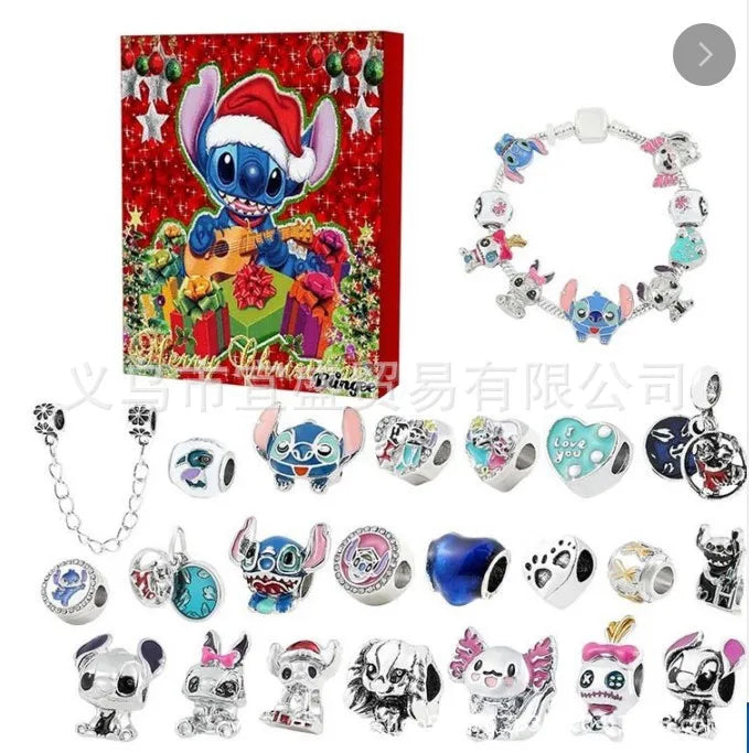 Disney Stitch Mickey Mouse Christmas Advent Calendar Bracelets 24 Days Countdown Calendar Diy Jewelry Making Cute Christmas Gift