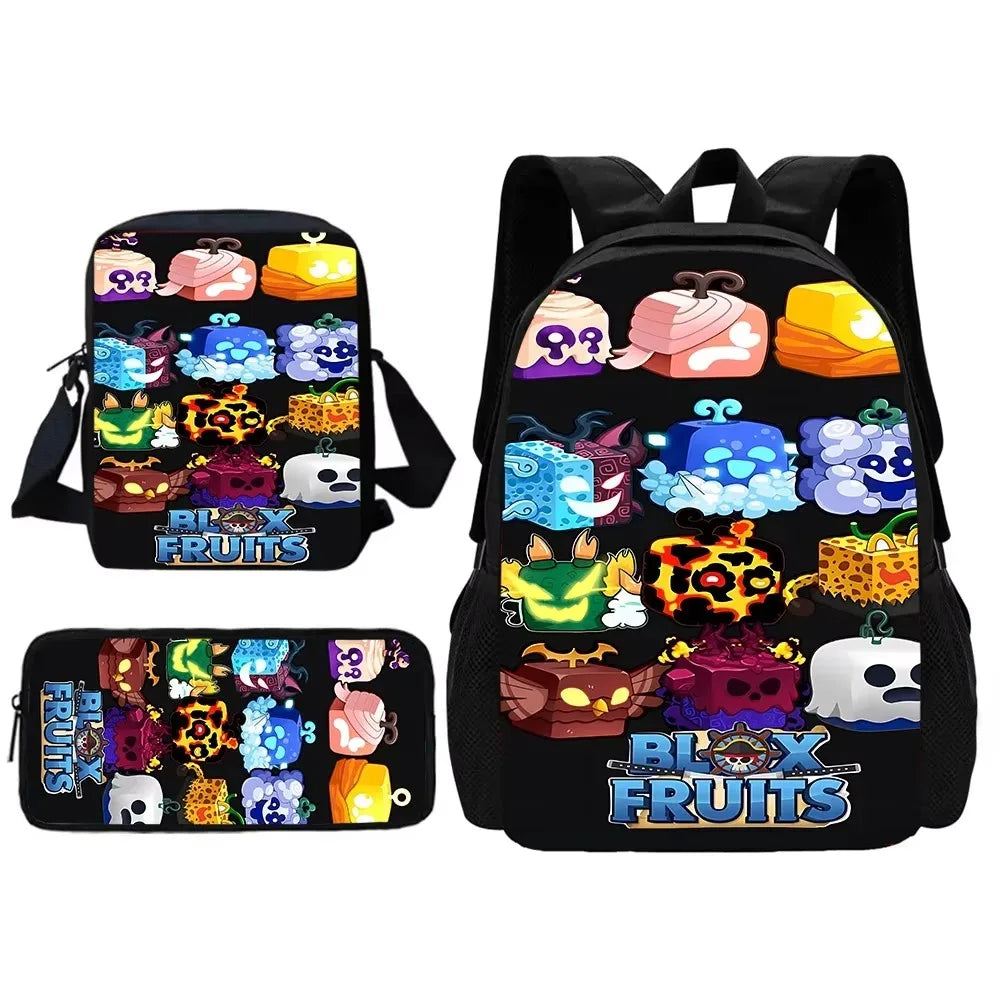 Child School Cartoon Blox Fruits Backpack With Shoulder Bag Pencil Bags School Bags for Boys Girls Best Gift