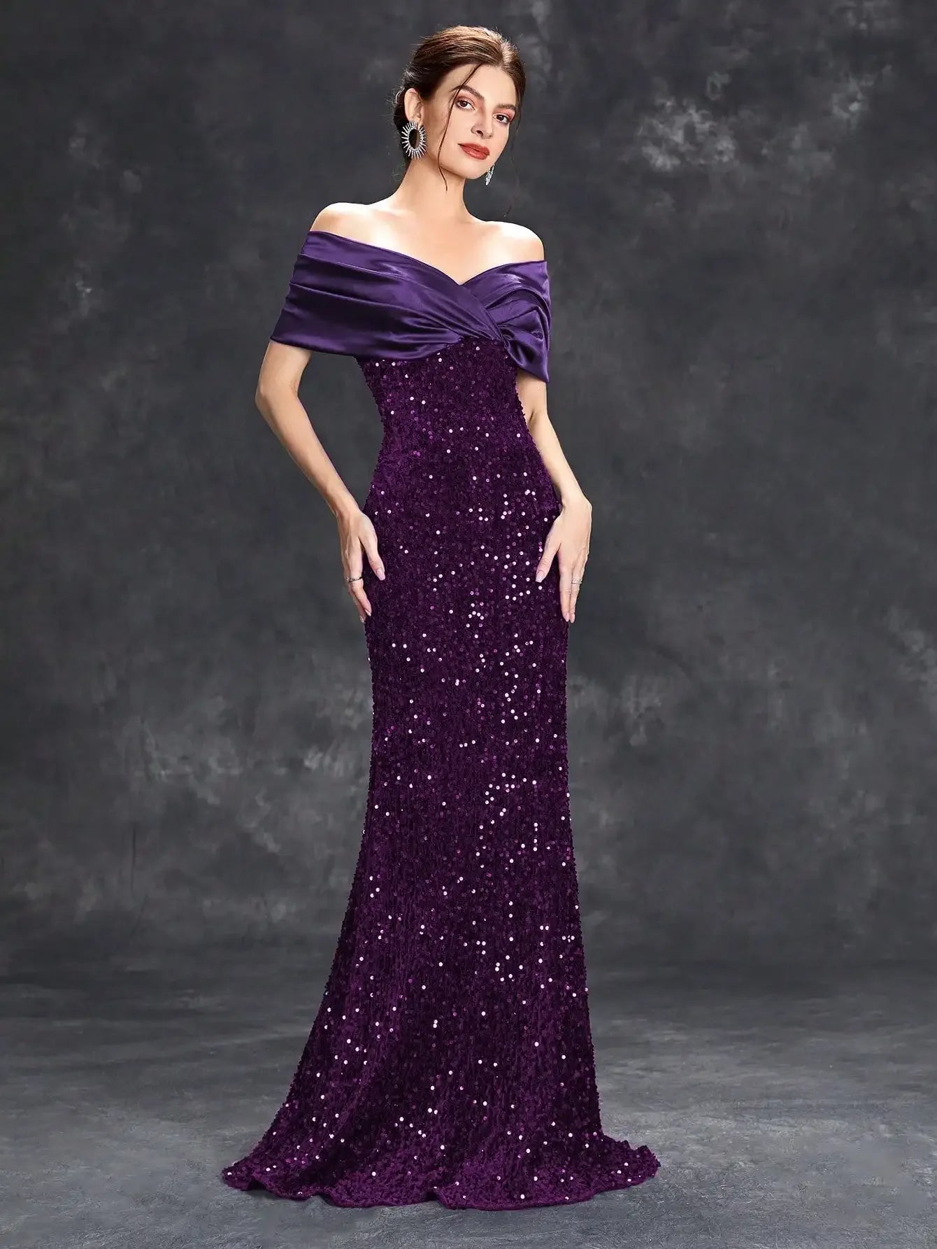 Mgiacy Line neck pleated tint sequin velvet fishtail Dress Evening Gown Ball dress Party dress Bridesmaid dress - Luvia
