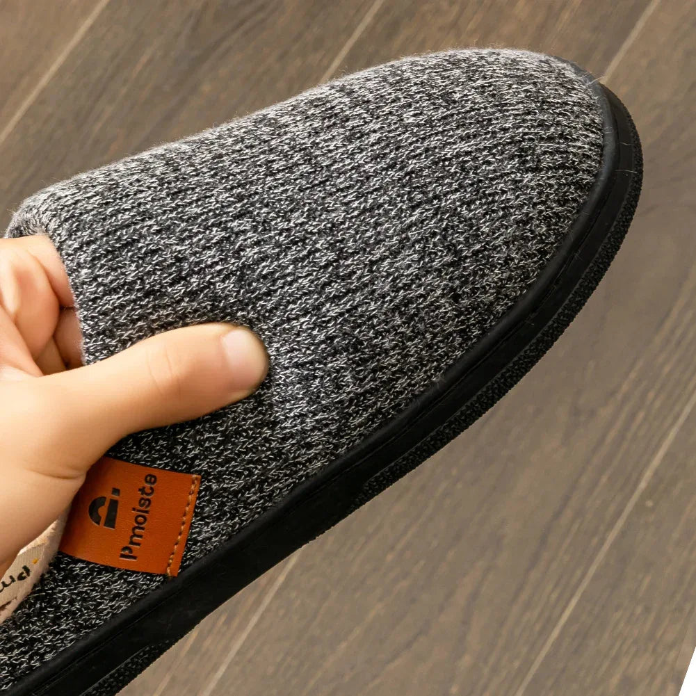 Memory Foam Cushion Slippers men Suede TPR Sole Platform Warm Soft Non Slip Stripe Comfortable Indoor Shoes Knited - Luvia