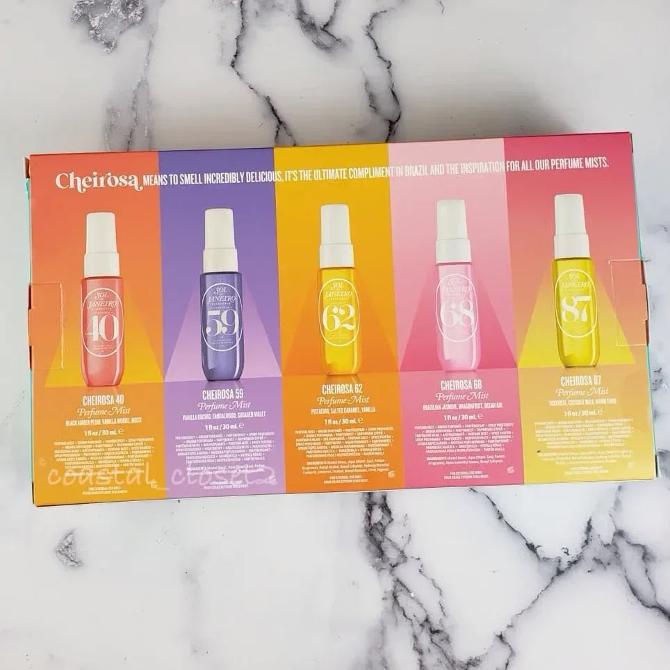 Brazilian Inspired Summer Scent Perfume Set 5 Piece Gift Set Tropical Beach Vacation Long Lasting Body Mist & Oil Mist - Luvia