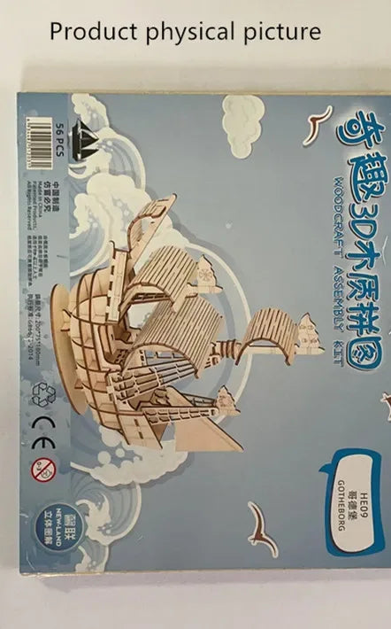 1PC 3D Sailboat Wooden Puzzle Assembly Model Puzzle DIY Wooden Crafts 3D Puzzle Gifts Desktop Decoration - Luvia