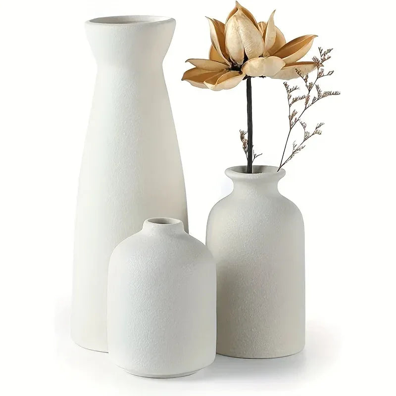 Set of 3 Ceramic Vase, Flower Vases For Rustic Home Decor, Modern Farmhouse Decor, Living Room Decor,Shelf Decor,Table Decor - Luvia