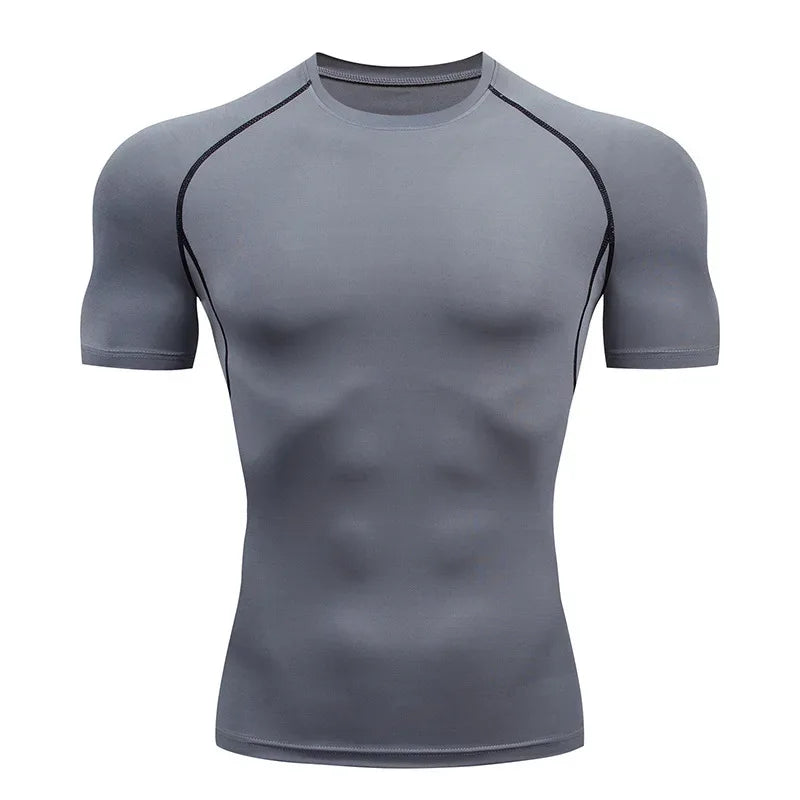 Men's Compression Top, Active Mid Stretch Breathable Moisture Wicking Workout T-shirt For Outdoor Sports - Luvia