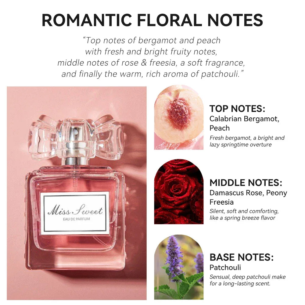 50ML 1.7FL.OZ Long-lasting Perfumes for Women, Romantic Floral Notes Eau de Parfum, Peach, Bergamot, Rose, Patchouli Fragrance - Luvia