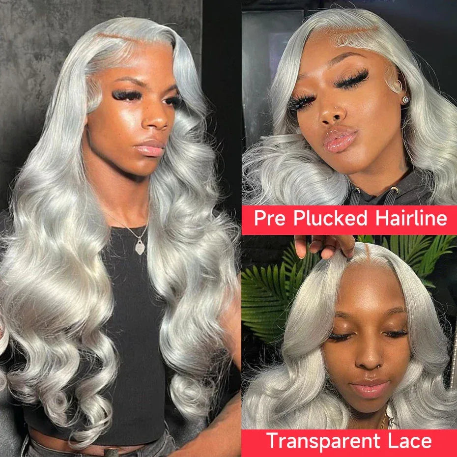 13x6 Silver Grey Straight Lace Front Human Hair Wigs Pre Plucked 613 Blonde Body Wave Frontal Wigs For Women Brazilian Hair Wigs - Luvia
