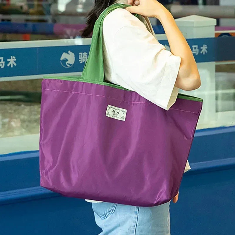 1-Pack Reusable Shopping Bag, Large Capacity Foldable Drawstring Eco-friendly Storage Bag, Casual Shopping Shoulder Bag - Luvia