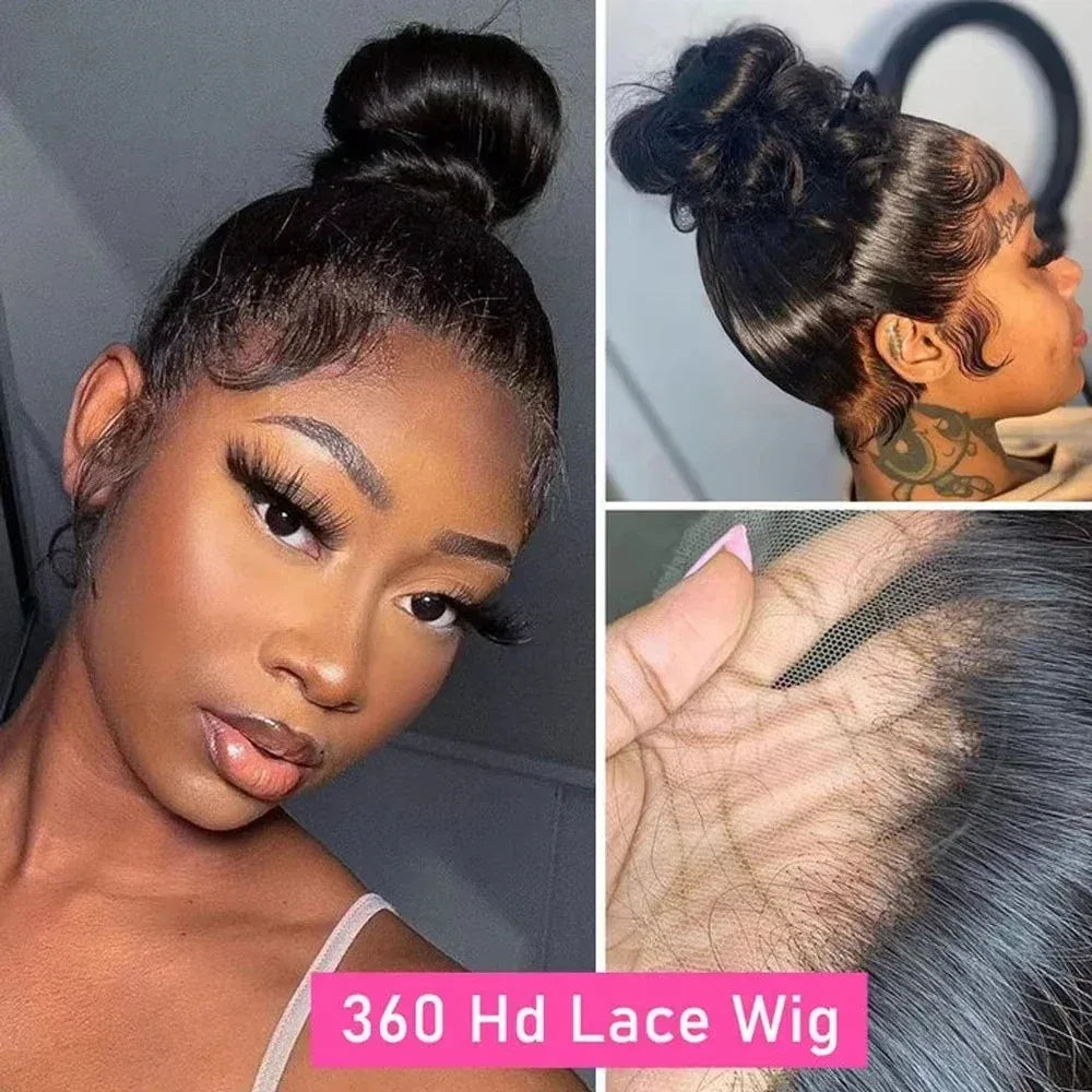 360 Full Hd Lace Wig Invisible Drawstring Glueless Wig Straight Human Hair Natural Color 220 Density Pre Plucked Ready To Wear - Luvia